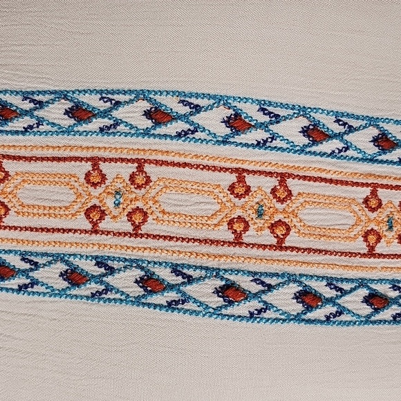 JohnPaulRichard White Blouse with Blue and Orange Embroidery. Open Shoulders XL - Picture 2 of 9